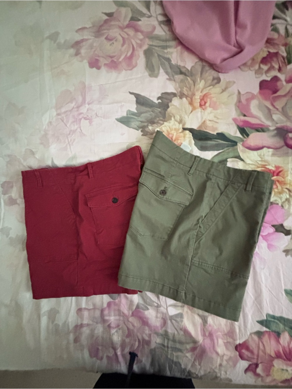 Two Casual Cargo Shorts - Red and Olive